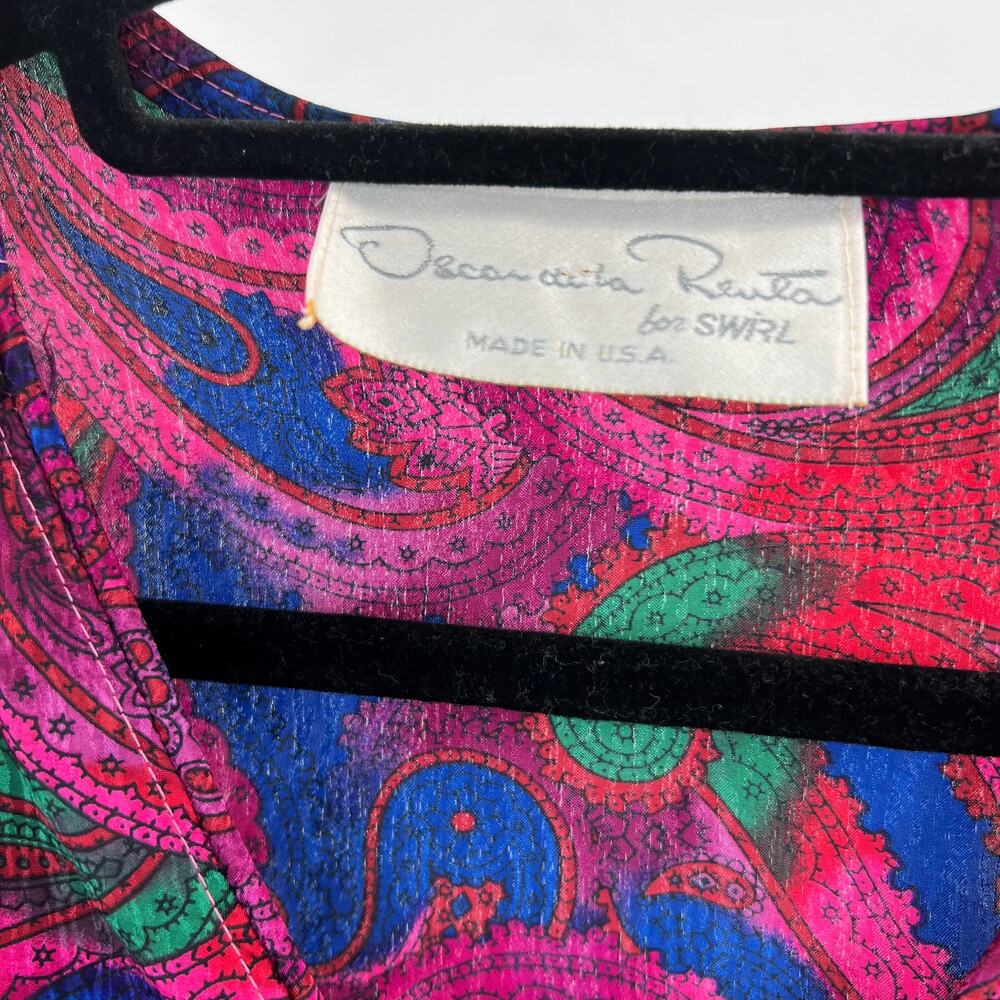 Oscar De La Renta Swirl VTG 70-80s Silk Pink Paisley Beaded Tunic Top Size P XS - Picture 4 of 10